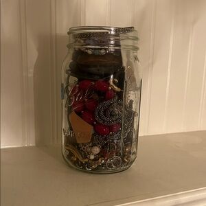 Assorted Jewelry in Glass Jar- vintage